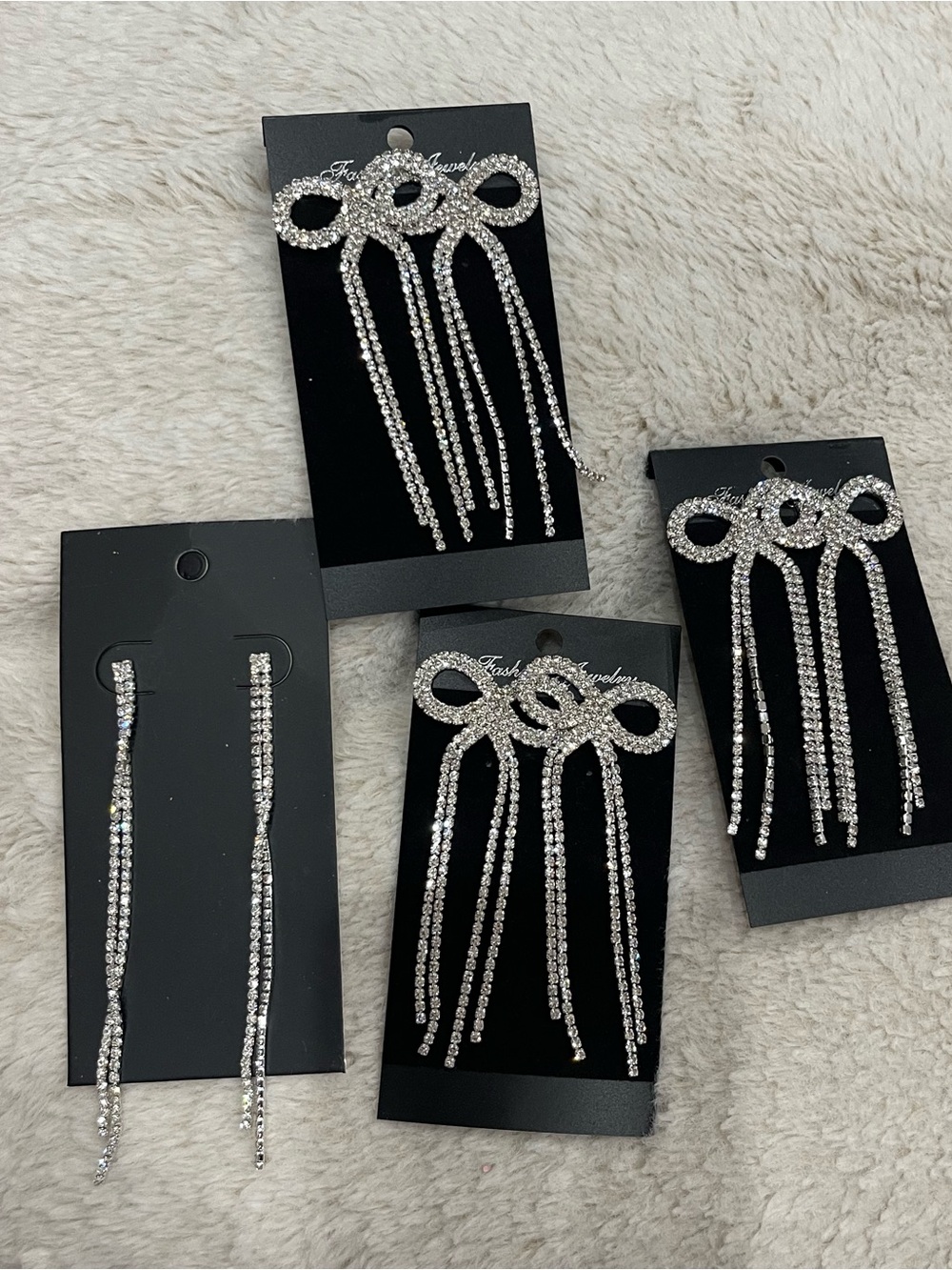 Set of 4 Rhinestone Drop Earrings  - Silver Sparkle